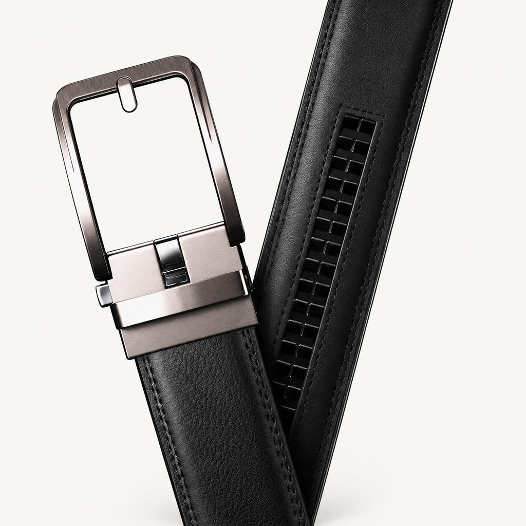 Ceinture Signature en cuir pleine fleur noir, boucle automatique en alliage de haute qualité