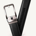 Ceinture Signature en cuir pleine fleur noir, boucle automatique en alliage de haute qualité