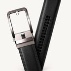 Ceinture Signature en cuir pleine fleur noir, boucle automatique en alliage de haute qualité
