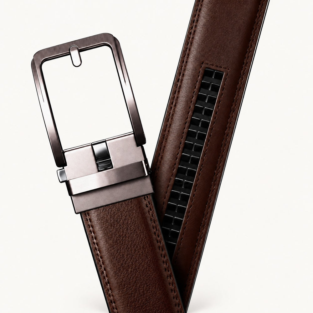 Ceinture Signature en cuir pleine fleur marron, boucle automatique en alliage de haute qualité