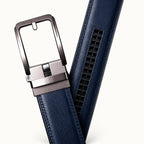 Ceinture Signature en cuir pleine fleur bleu, boucle automatique en alliage de haute qualité